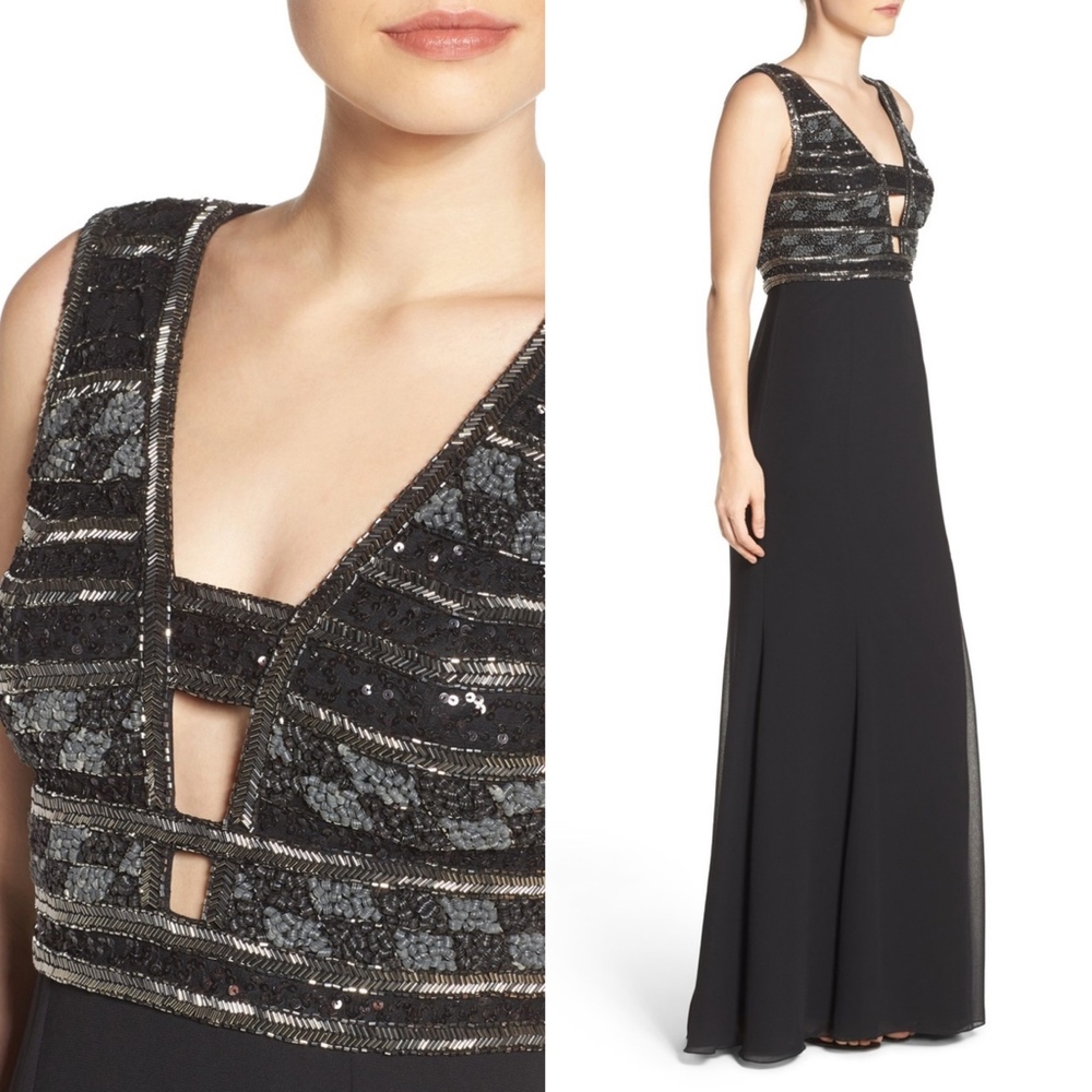 Adrianna Papell Beaded Georgette Gown - Picture 2 of 7